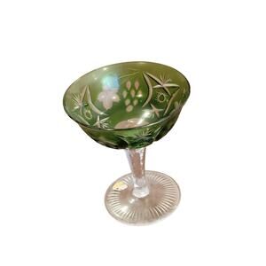 Vtg German Bavarian Nachtmann Crystal Cut to Clear Champagne Coupe Green